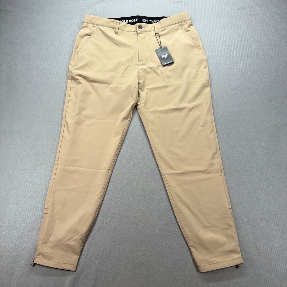 Waggle Golf Pants Mens 36x30 Tan Athletic Fit Breathable Zipper Ankle NWT